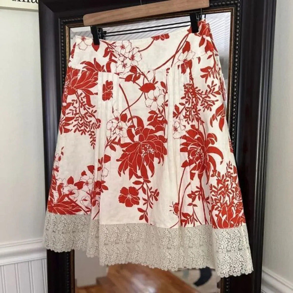 Ann Taylor Pleated A Line Skirt Orange Ivory Size 6 - Picture 1 of 4